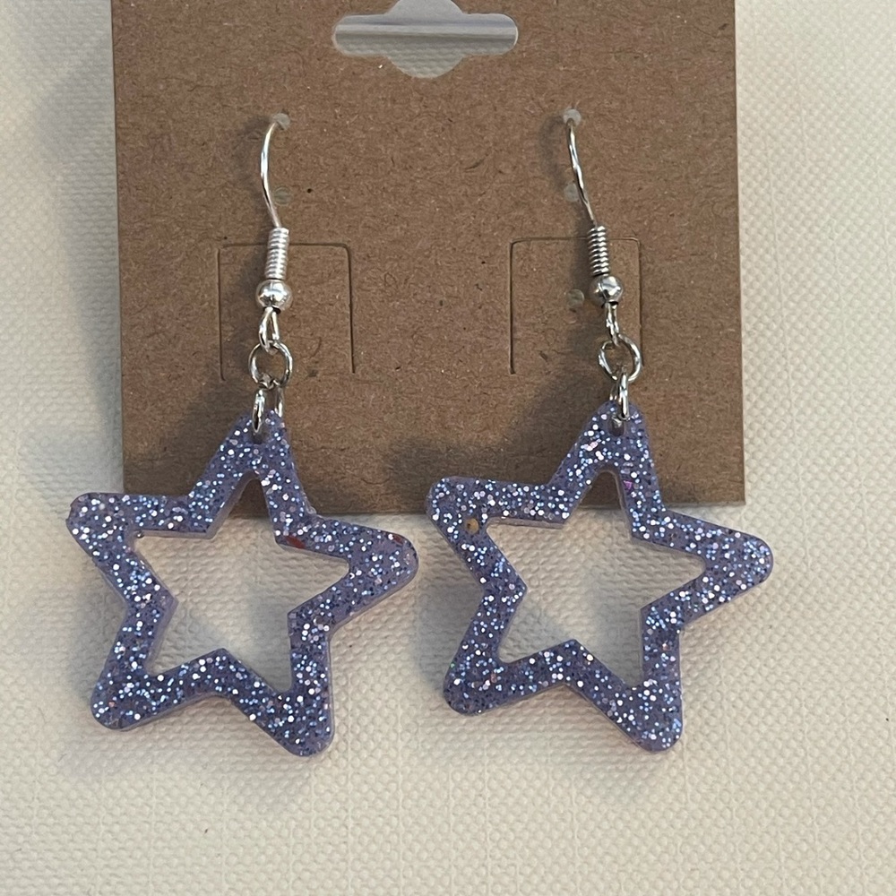 Star shape glitter earrings, resin